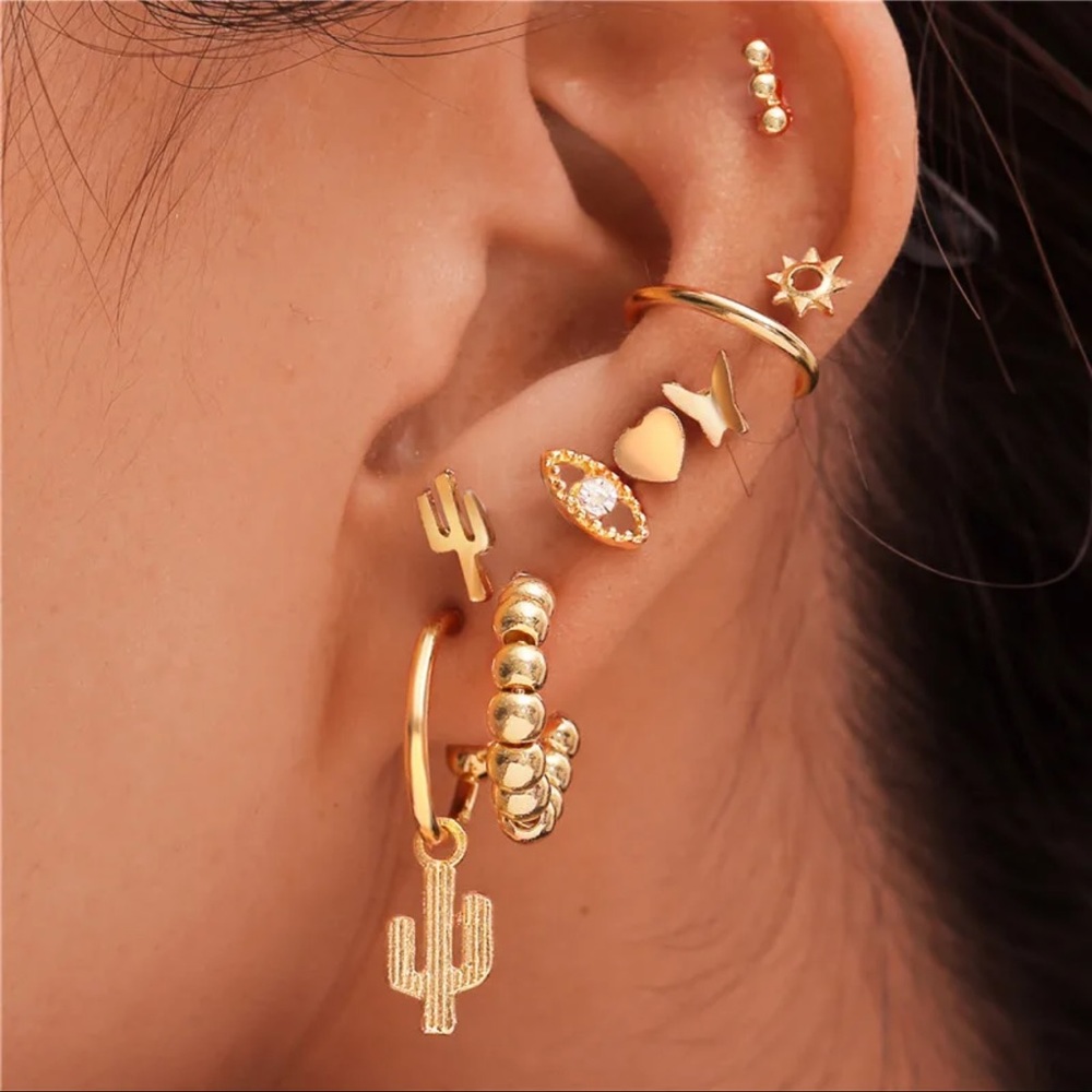 2/$10 NEW! Bohemian Cactus Earring Stud Set Cute Boho 9 Piece Summer